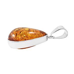 Baltic Amber Drop Shape Pendant without Chain in Sterling Silver