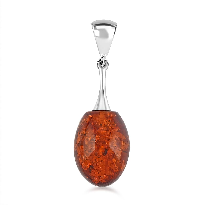 Baltic Amber Warm Glow Pendant without Chain in Sterling Silver