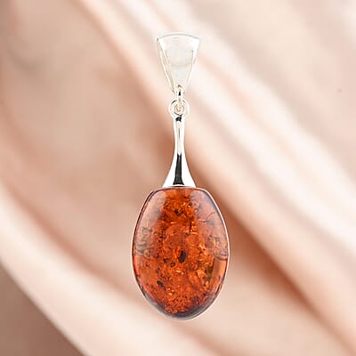 Baltic Amber Warm Glow Pendant without Chain in Sterling Silver