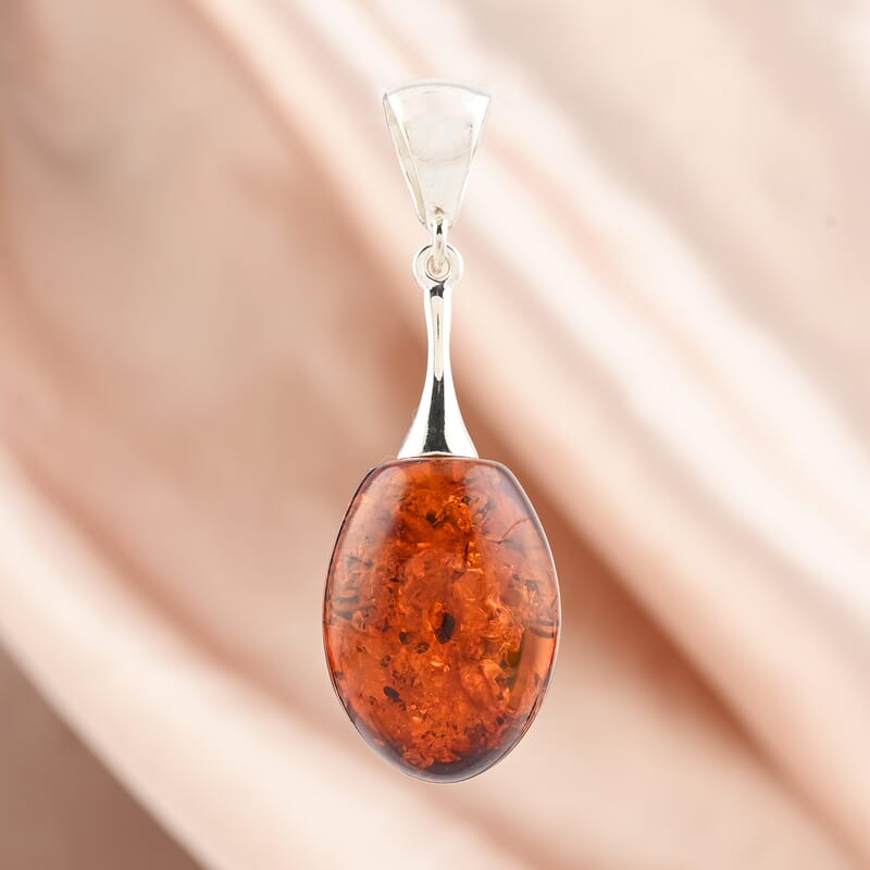 Baltic Amber Warm Glow Pendant without Chain in Sterling Silver