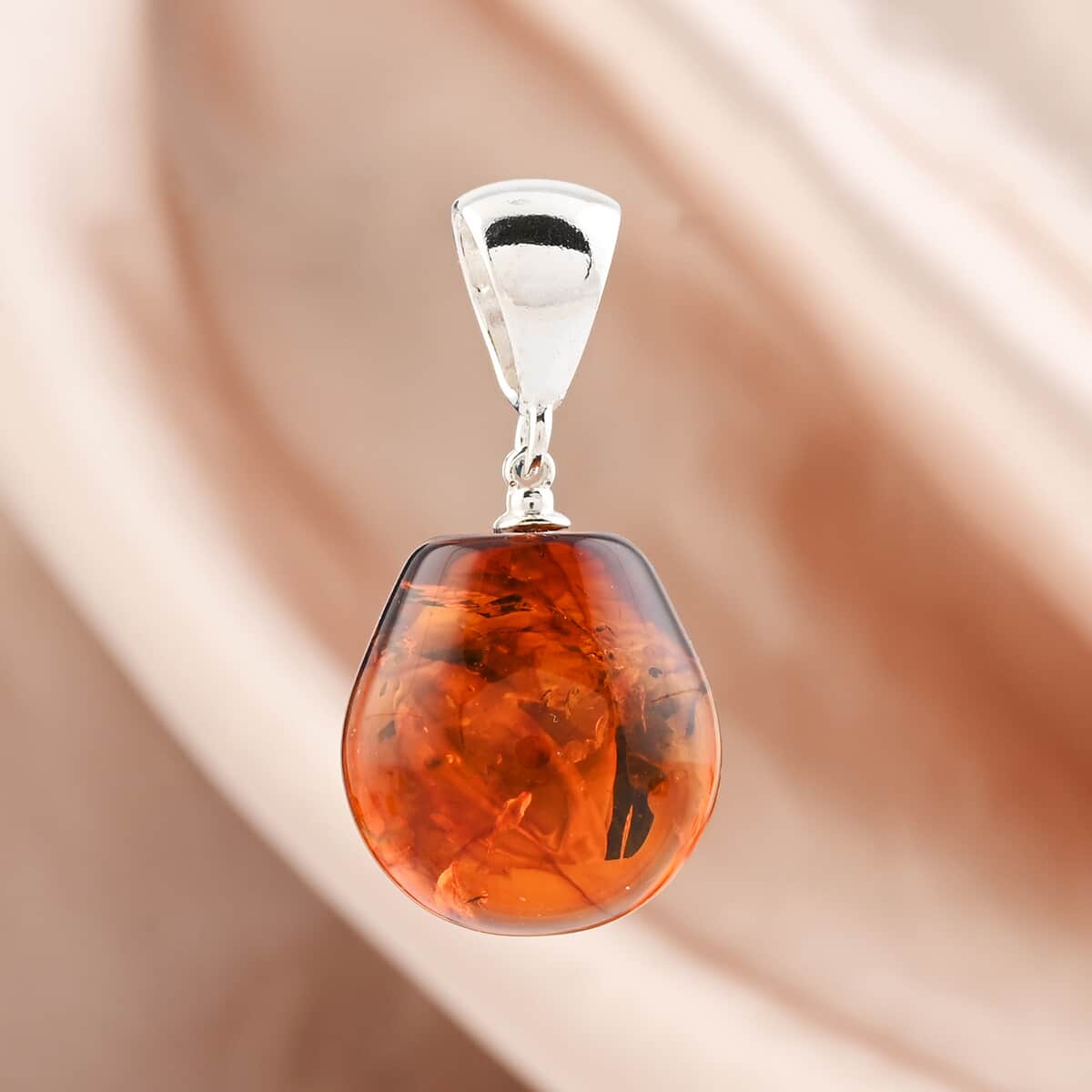 Baltic Amber Drop Shape Pendant in Sterling Silver image number 1