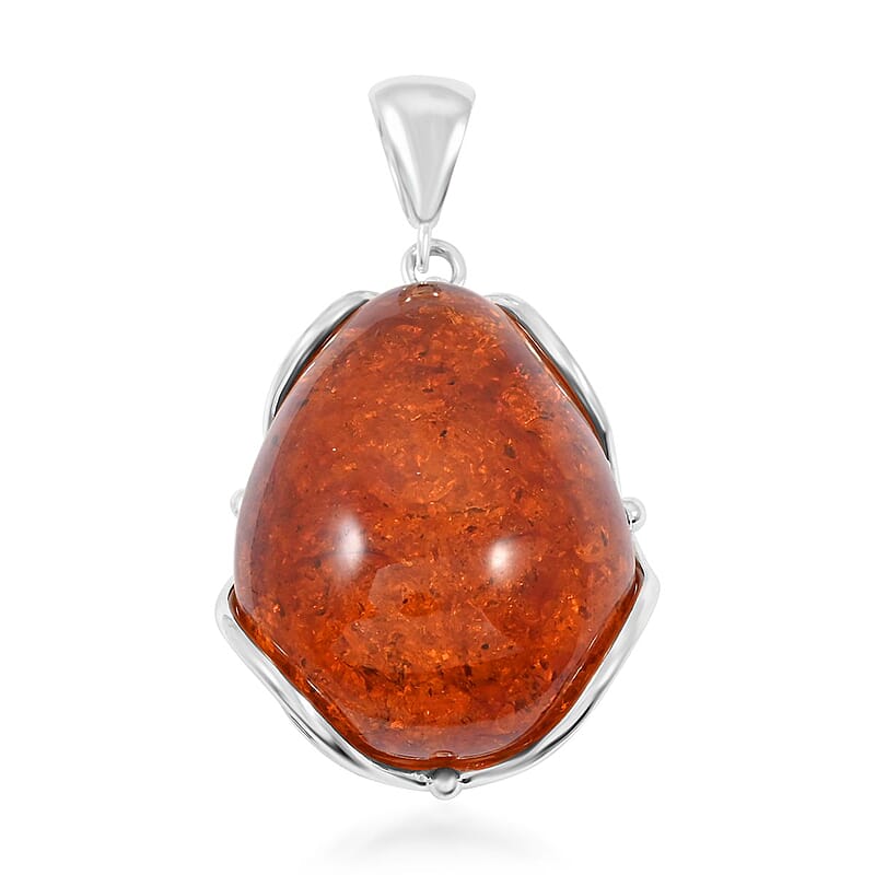 Baltic Amber Sunset Drop Shape Pendant without Chain in Sterling Silver