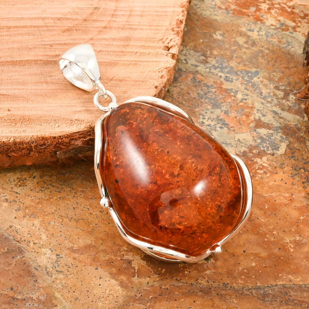 Baltic Amber Drop Shape Pendant in Sterling Silver image number 1