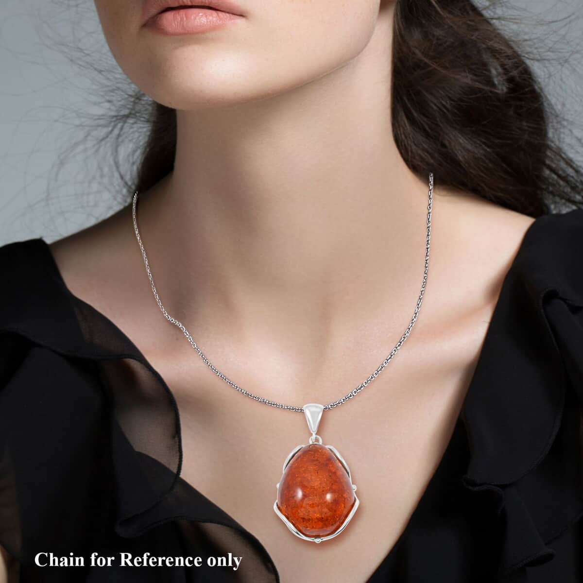 Baltic Amber Drop Shape Pendant in Sterling Silver image number 2