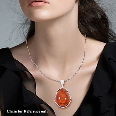 Baltic Amber Sunset Drop Shape Pendant without Chain in Sterling Silver