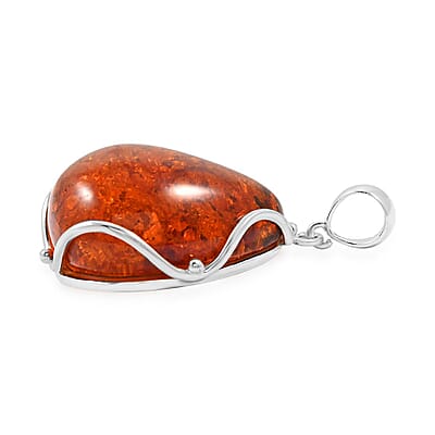 Baltic Amber Sunset Drop Shape Pendant without Chain in Sterling Silver