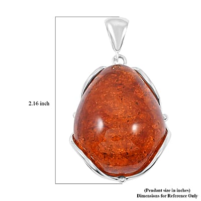 Baltic Amber Sunset Drop Shape Pendant without Chain in Sterling Silver