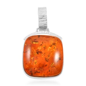 Baltic Amber Cushion Shape Pendant without Chain in Sterling Silver