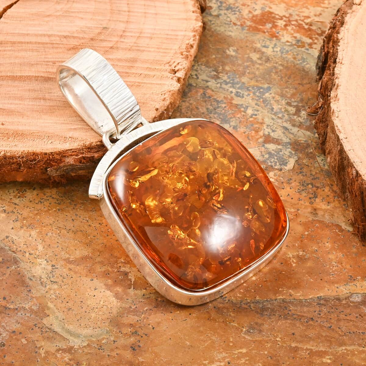 Baltic Amber Cushion Shape Pendant in Sterling Silver image number 1