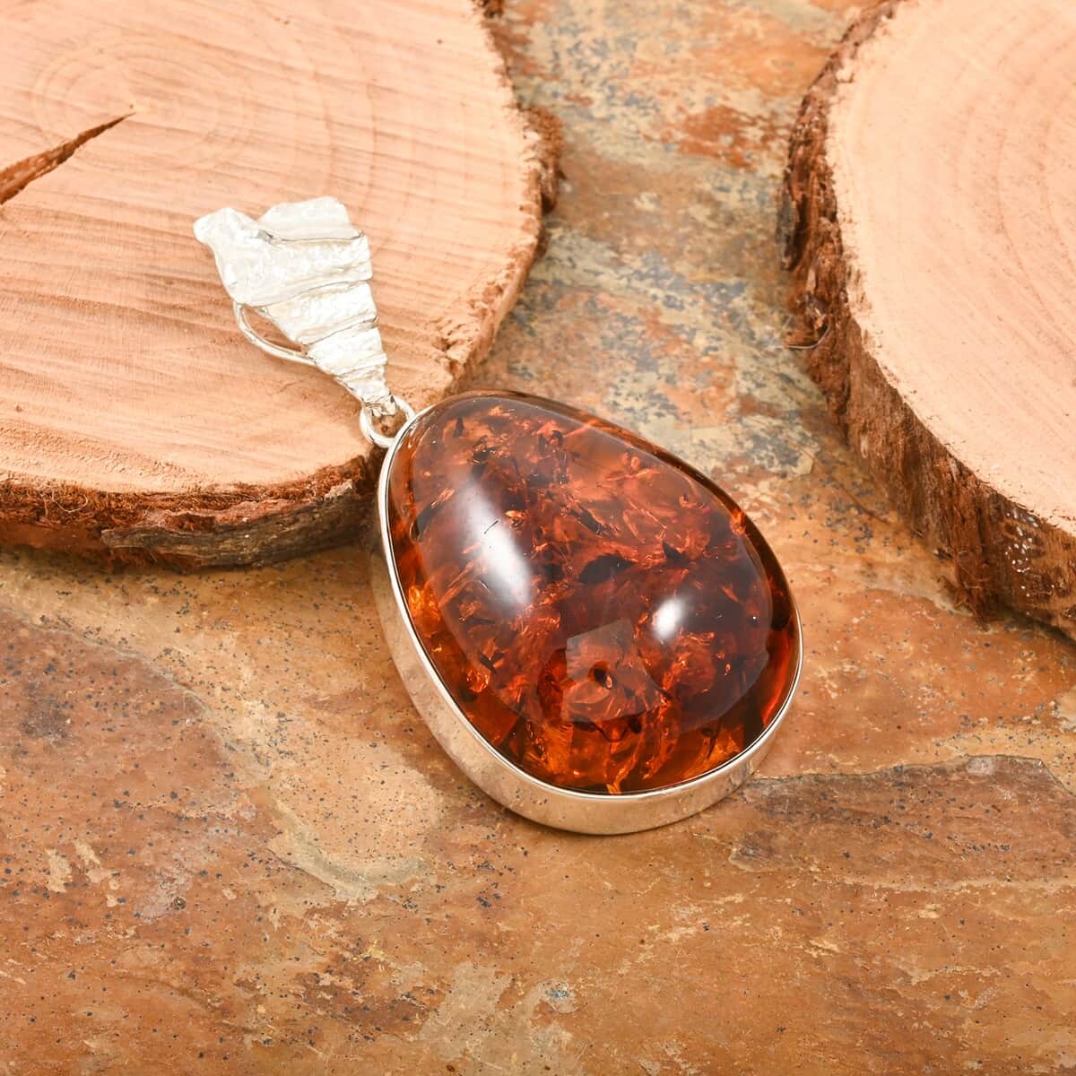 Baltic Amber Drop Shape Pendant in Sterling Silver image number 1