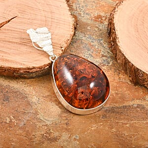 Baltic Amber Drop Shape Pendant without Chain in Sterling Silver