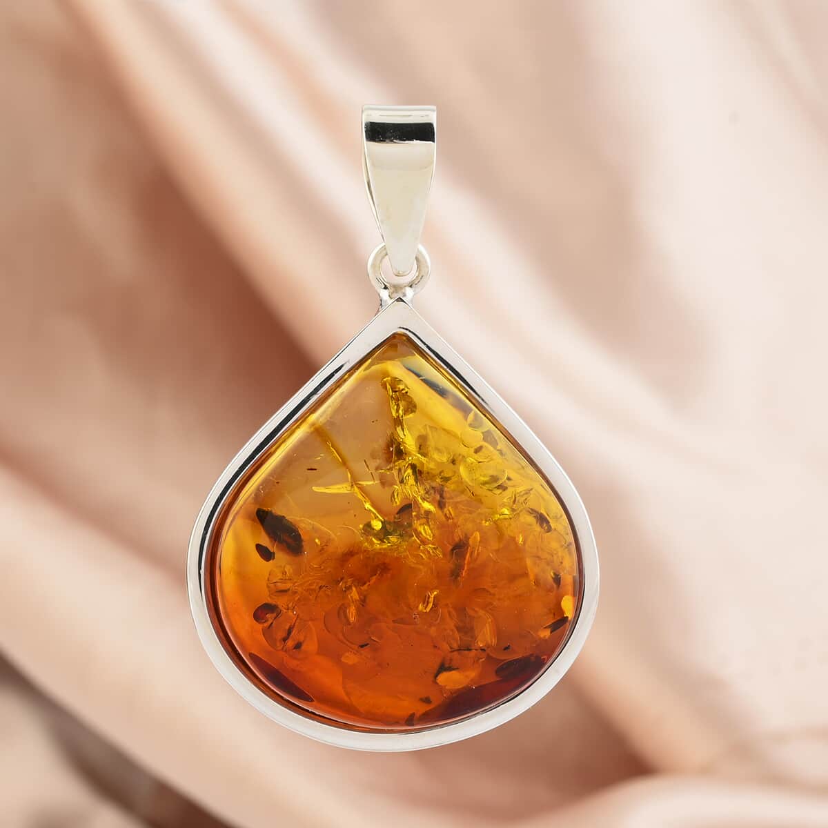 Baltic Amber Fancy Shape Pendant in Sterling Silver image number 1