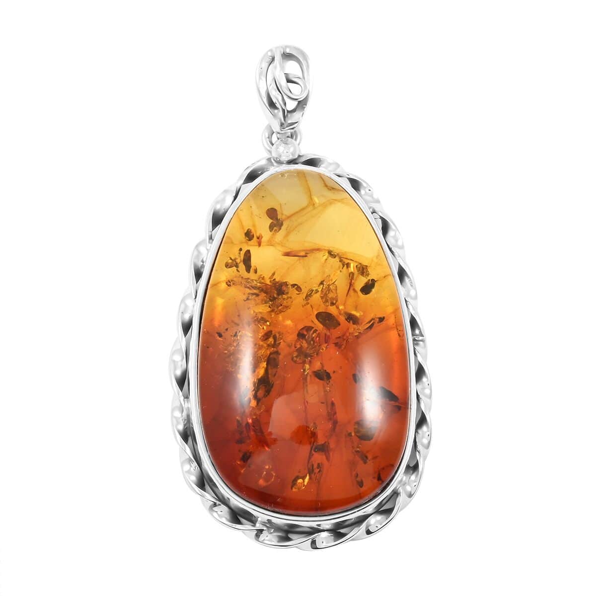 Baltic Amber Fancy Shape Pendant in Sterling Silver image number 0