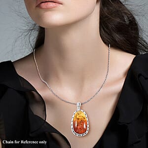 Baltic Amber Fancy Shape Pendant without Chain in Sterling Silver