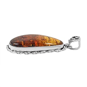 Baltic Amber Fancy Shape Pendant without Chain in Sterling Silver