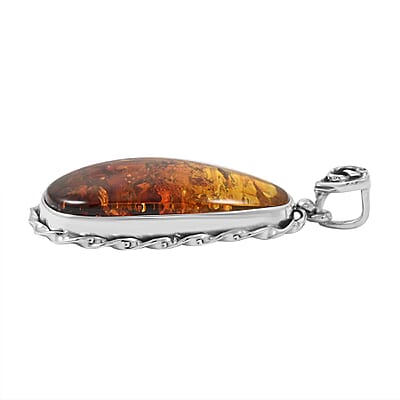 Baltic Amber Fancy Shape Pendant without Chain in Sterling Silver