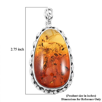 Baltic Amber Fancy Shape Pendant without Chain in Sterling Silver