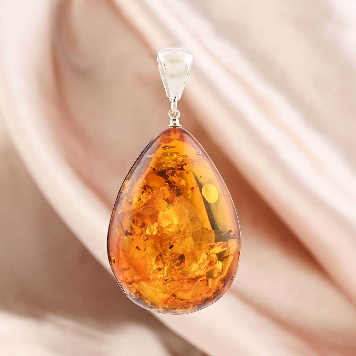 Baltic Amber Fancy Shape Pendant in Sterling Silver image number 1