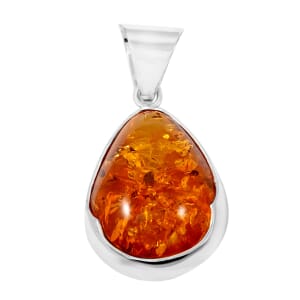 Baltic Amber Drop Shape Pendant in Sterling Silver