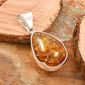Baltic Amber Drop Shape Pendant without Chain in Sterling Silver