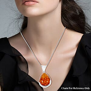 Baltic Amber Drop Shape Pendant without Chain in Sterling Silver