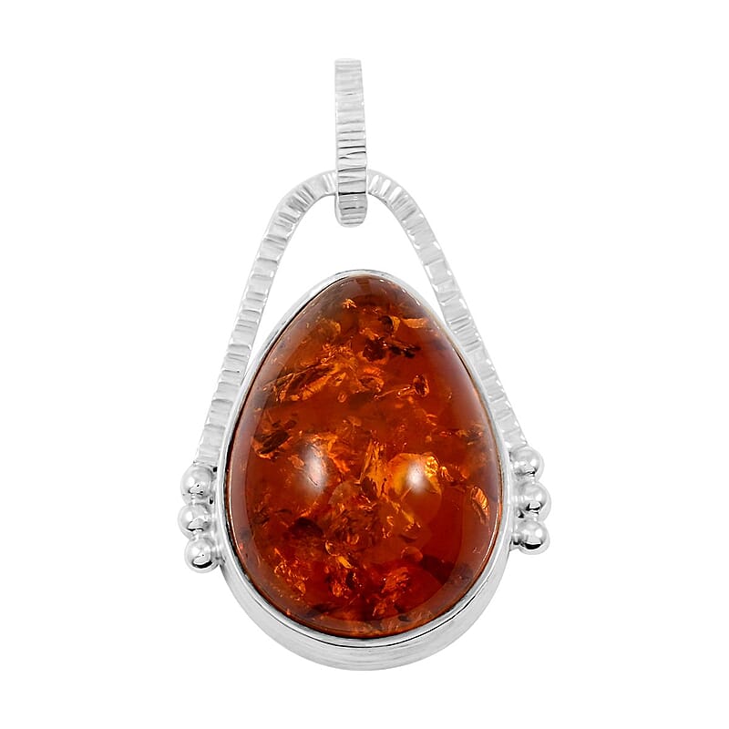 Natural Baltic Amber Drop Shape Pendant without Chain in Sterling Silver