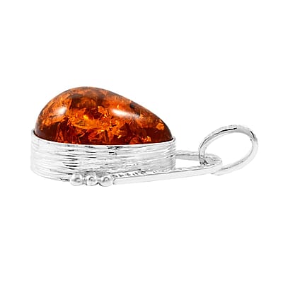 Natural Baltic Amber Drop Shape Pendant without Chain in Sterling Silver