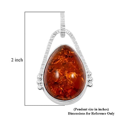 Natural Baltic Amber Drop Shape Pendant without Chain in Sterling Silver