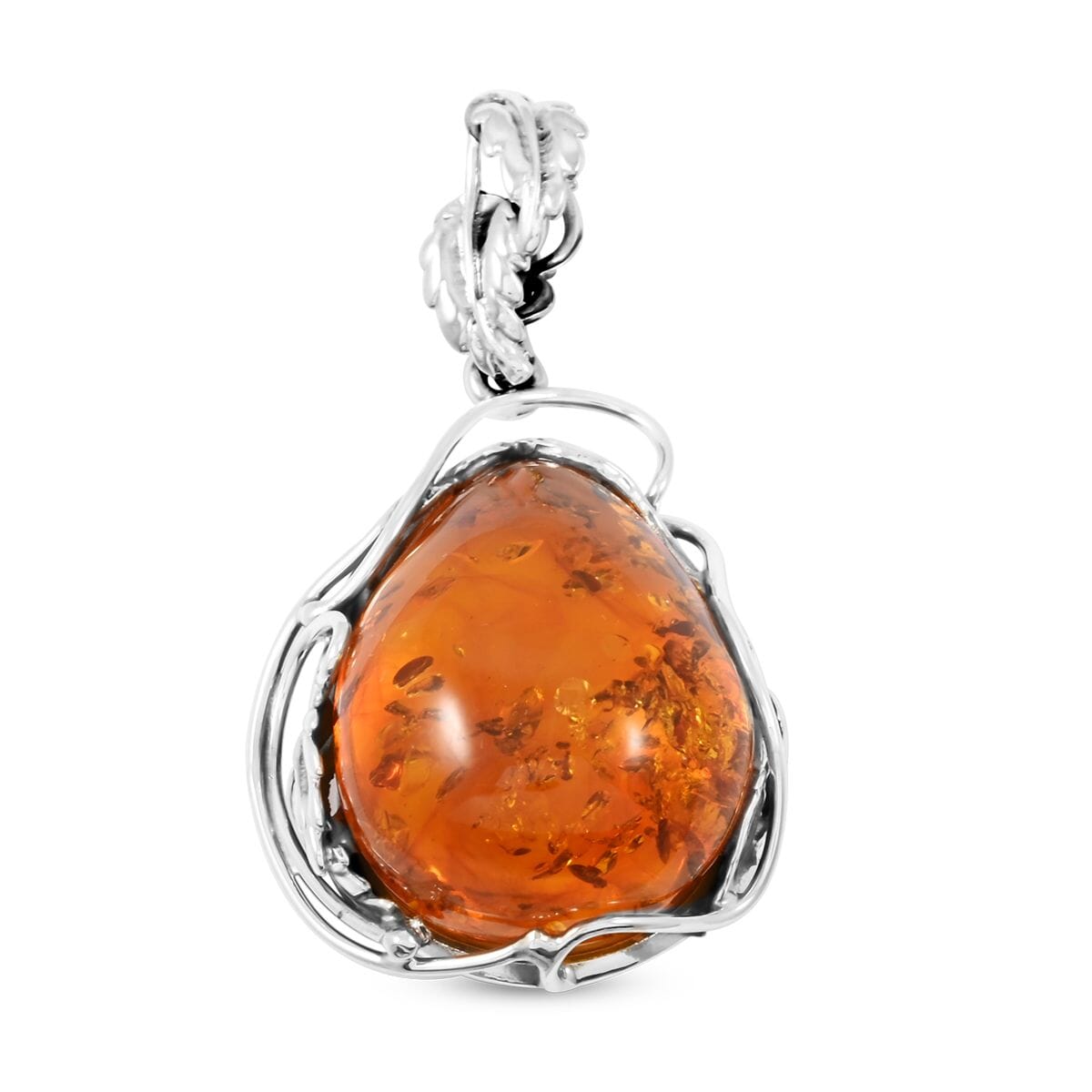 Baltic Amber Drop Shape Designer Pendant without Chain in Sterling Silver image number 0