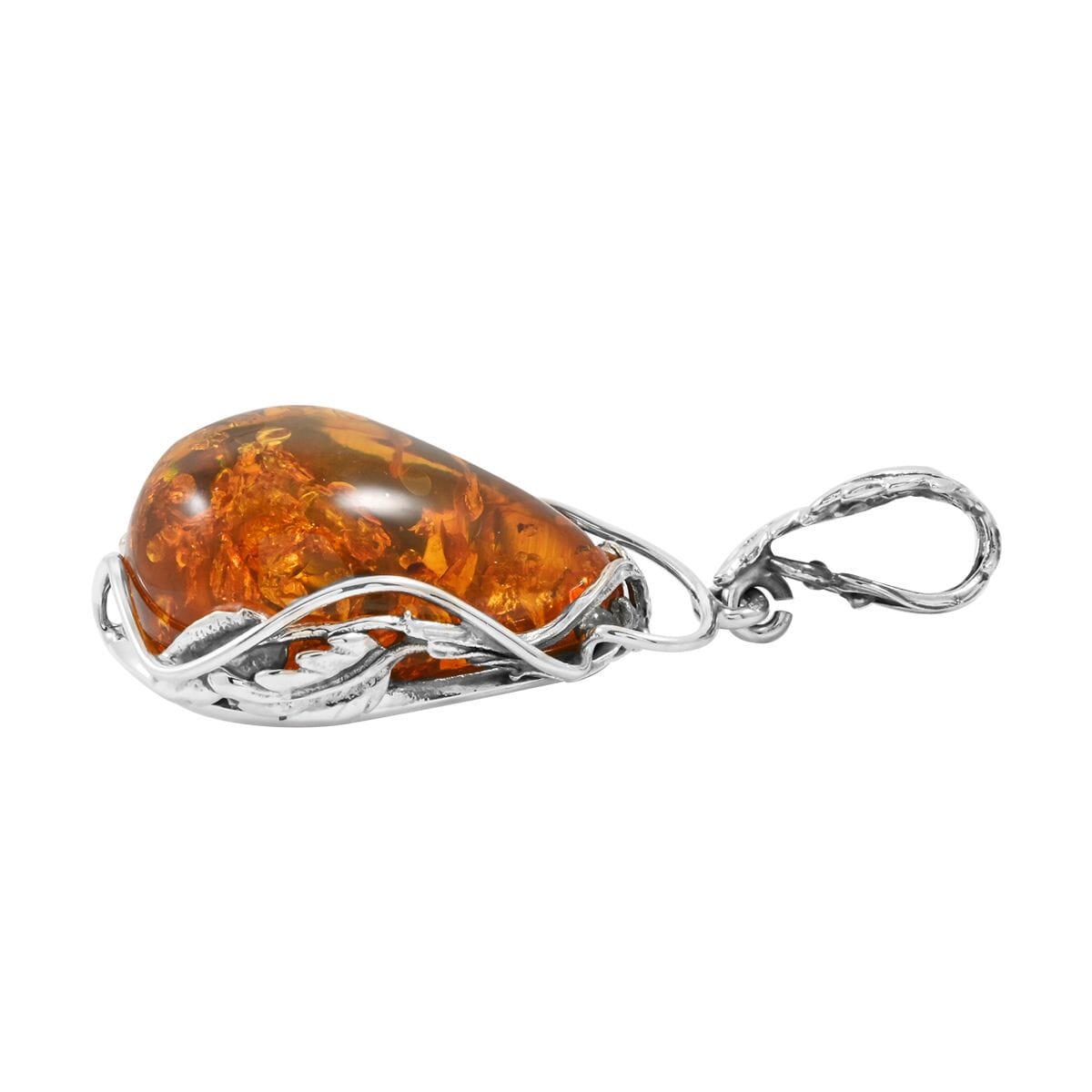 Baltic Amber Drop Shape Designer Pendant without Chain in Sterling Silver image number 3