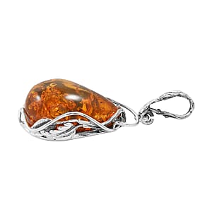 Baltic Amber Drop Shape Designer Pendant without Chain in Sterling Silver