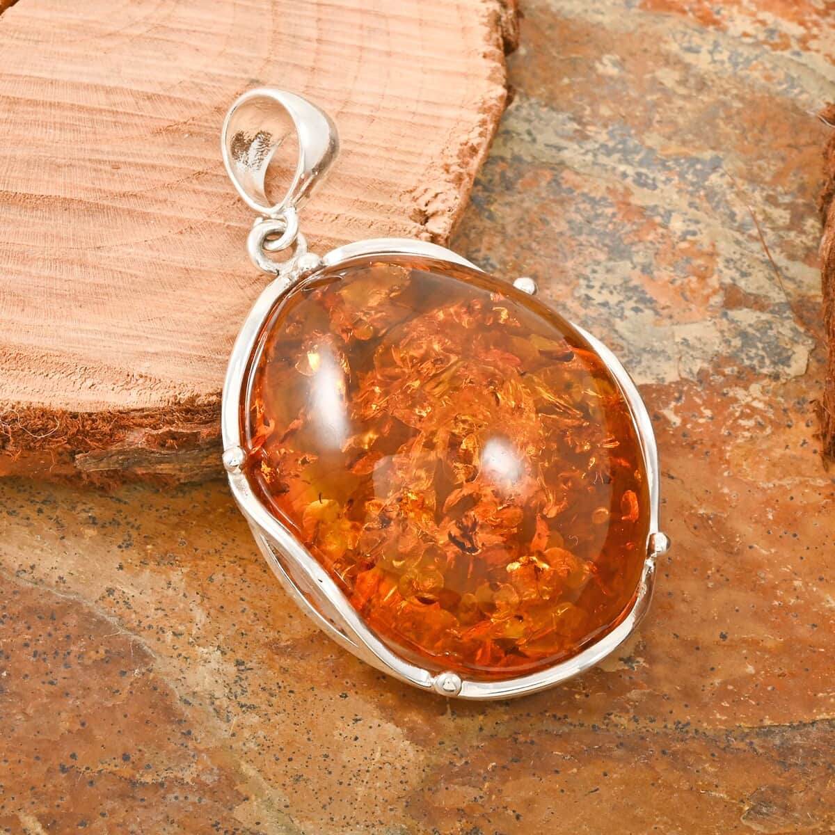 Baltic Amber Pendant in Sterling Silver image number 1