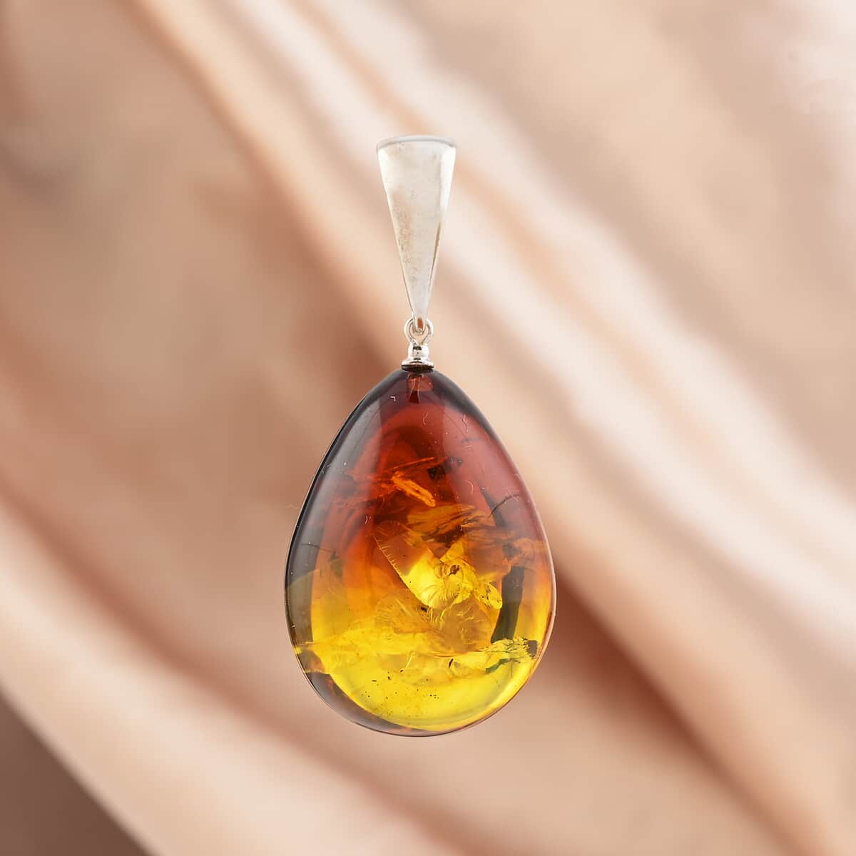 Baltic Amber Drop Shape Pendant in Sterling Silver image number 1