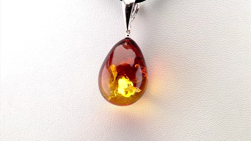 Baltic Amber Glow Drop Shape Pendant without Chain in Sterling Silver