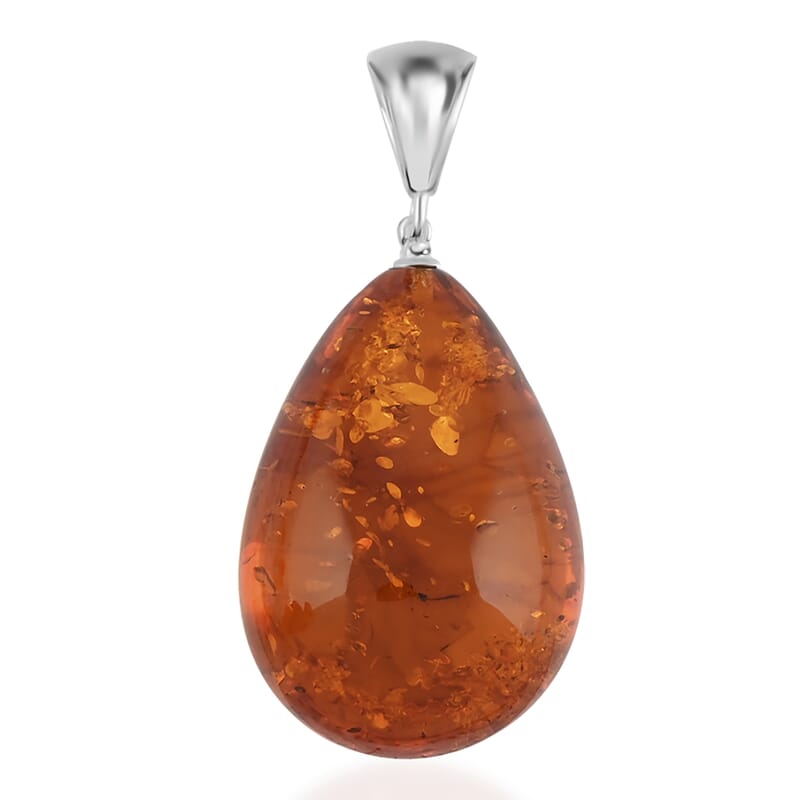 Baltic Amber Aura Drop Shape Pendant without Chain in Sterling Silver