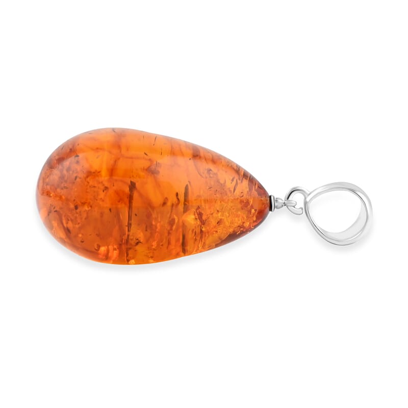 Baltic Amber Aura Drop Shape Pendant without Chain in Sterling Silver
