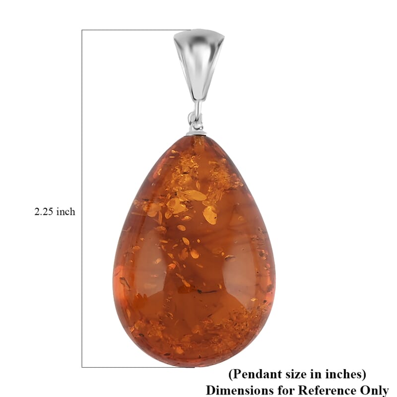 Baltic Amber Aura Drop Shape Pendant without Chain in Sterling Silver