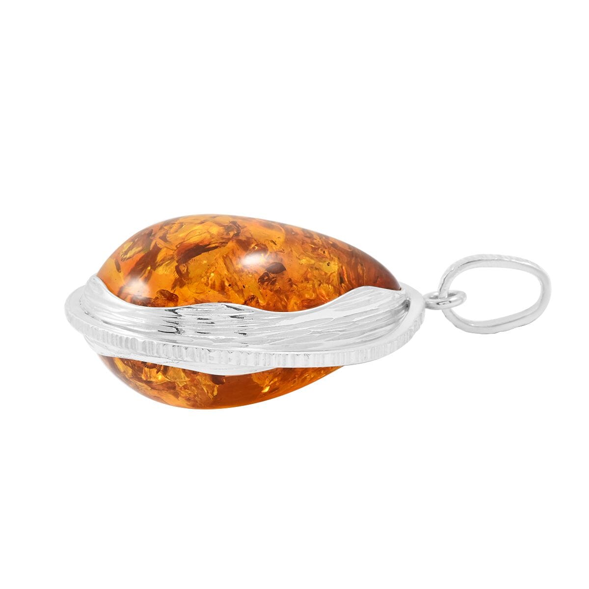Baltic Amber Drop Shape Designer Pendant in Sterling Silver image number 3