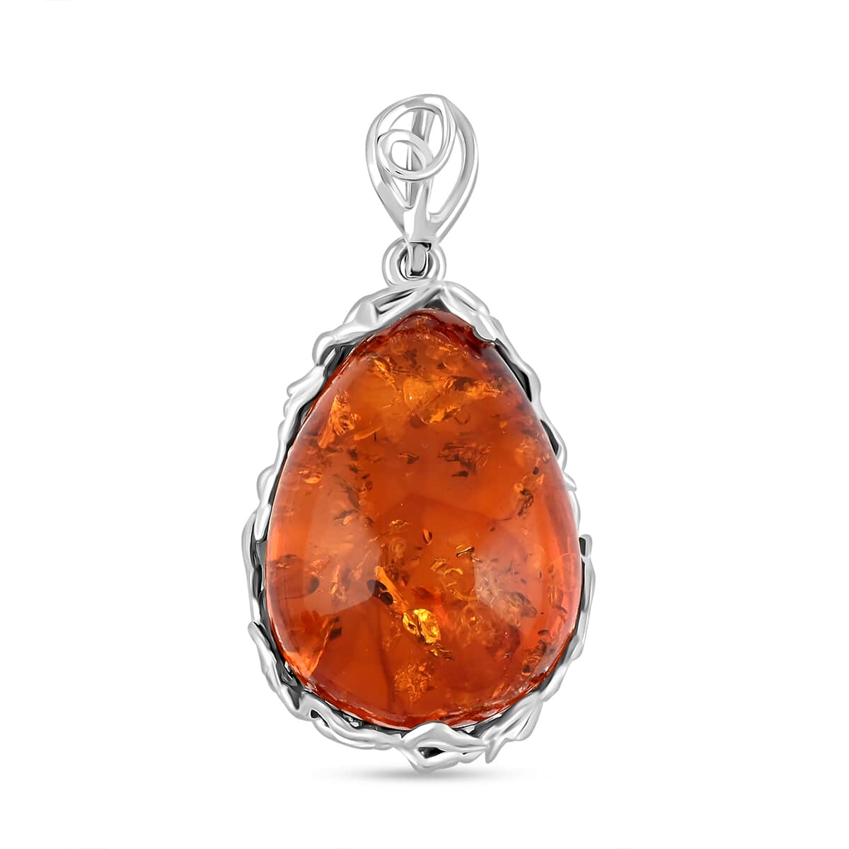 Baltic Amber Drop Shape Designer Pendant in Sterling Silver image number 0