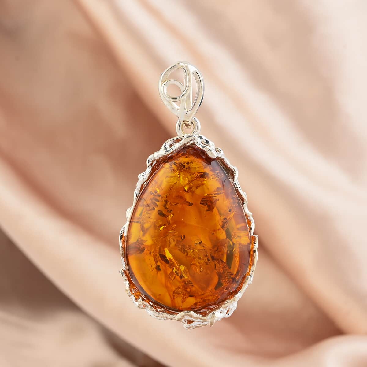 Baltic Amber Drop Shape Designer Pendant in Sterling Silver image number 1