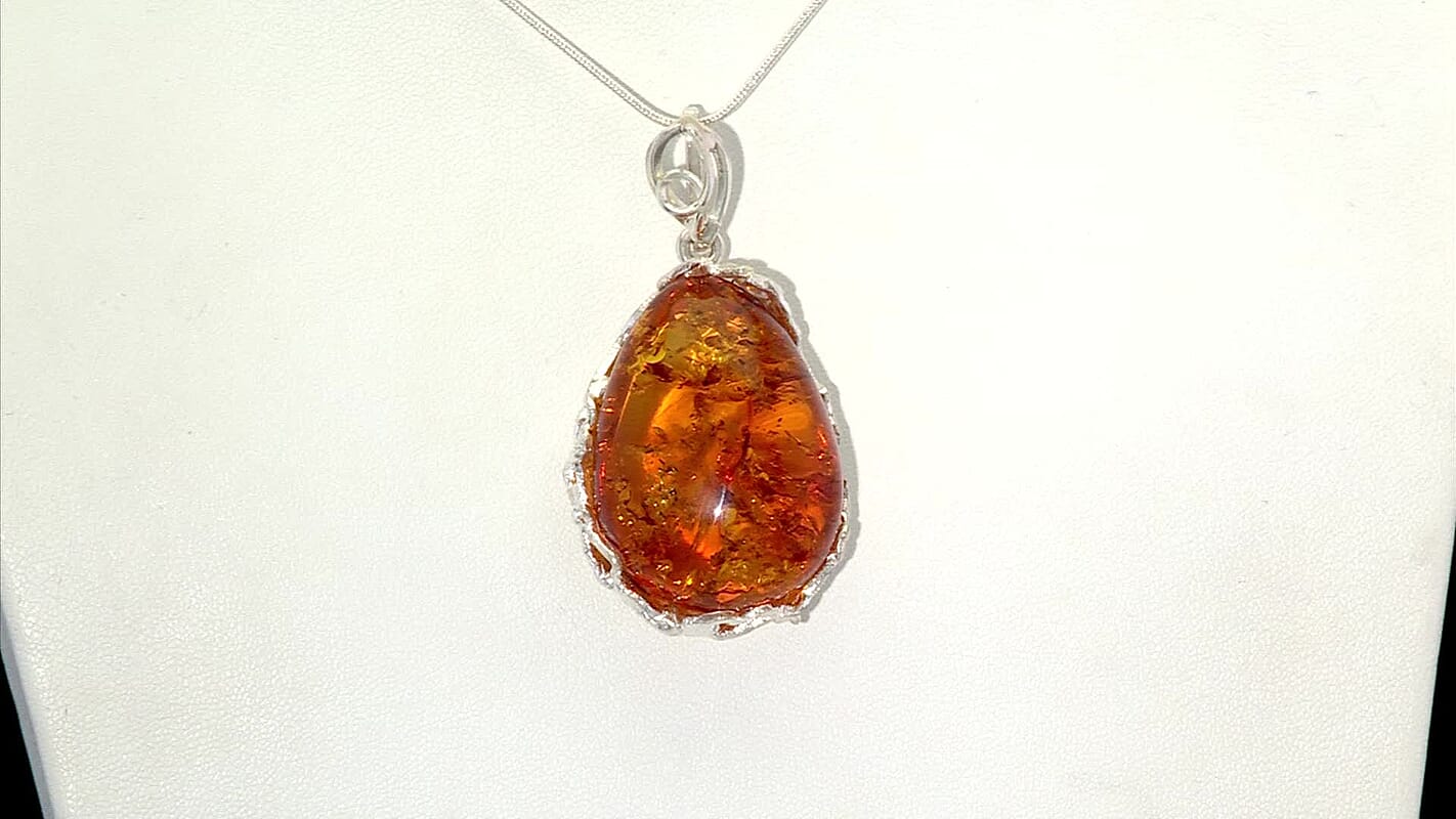 Baltic Amber Drop Shape Designer Pendant without Chain in Sterling Silver