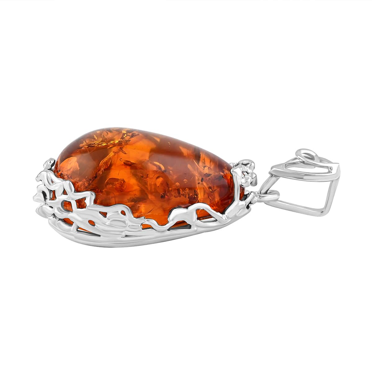 Baltic Amber Drop Shape Designer Pendant in Sterling Silver image number 3