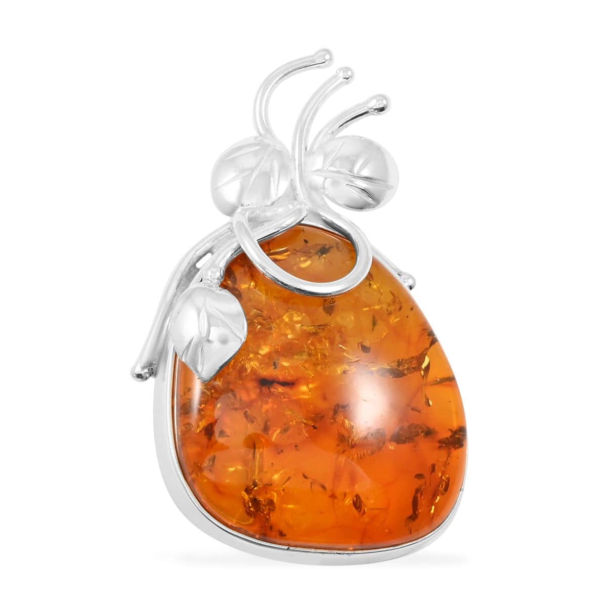 Baltic Amber Fancy Shape Designer Brooch in Sterling Silver image number 0