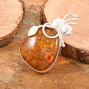 Baltic Amber Honeydrop Brooch in Sterling Silver