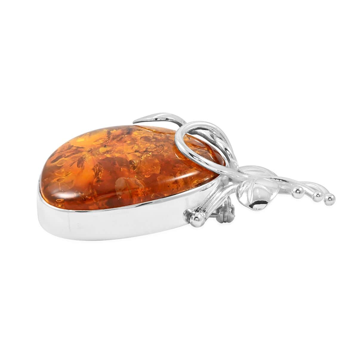 Baltic Amber Fancy Shape Designer Brooch in Sterling Silver image number 2