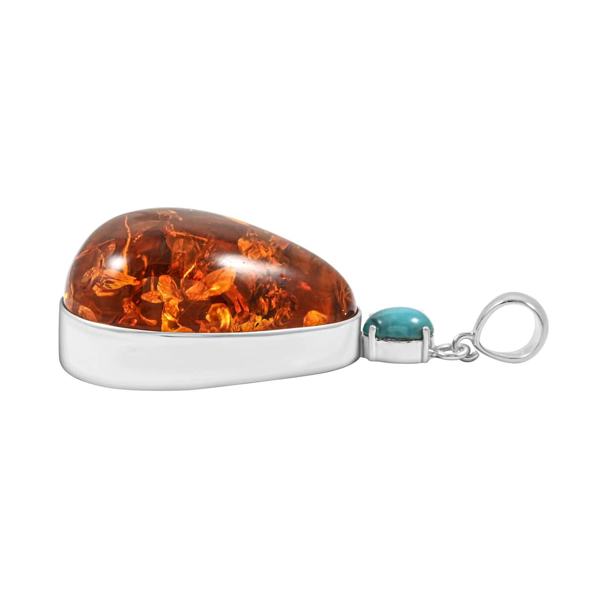 Baltic Amber and Sleeping Beauty Turquoise 1.15 ctw Pendant in Sterling Silver image number 3