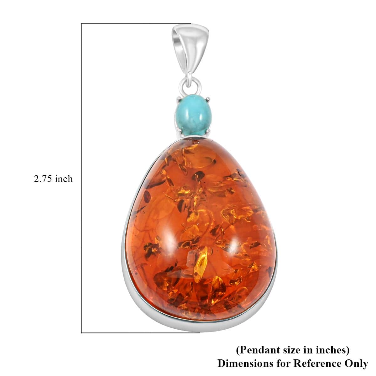 Baltic Amber and Sleeping Beauty Turquoise 1.15 ctw Pendant in Sterling Silver image number 4