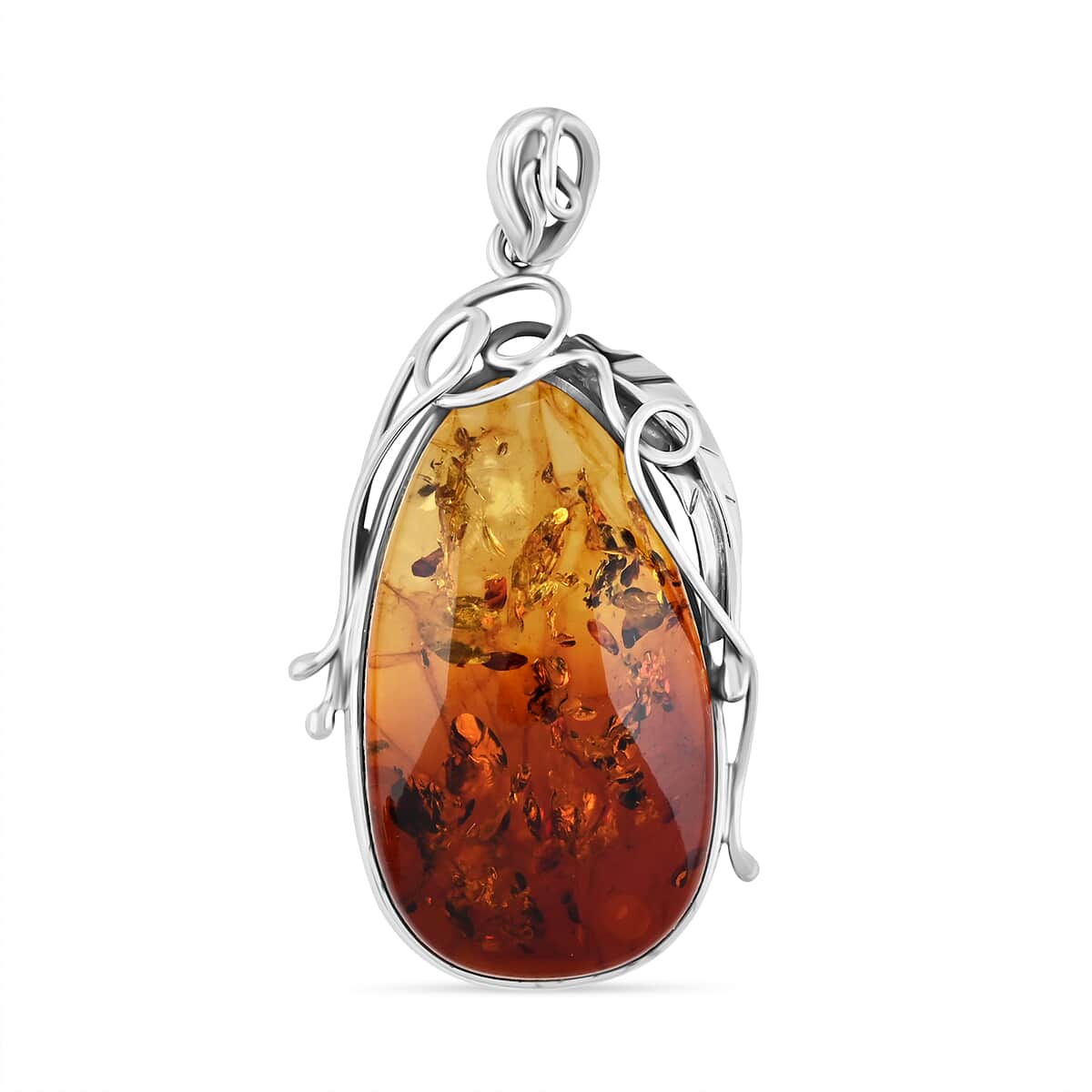 Baltic Amber Fancy Shape Designer Pendant in Sterling Silver image number 0