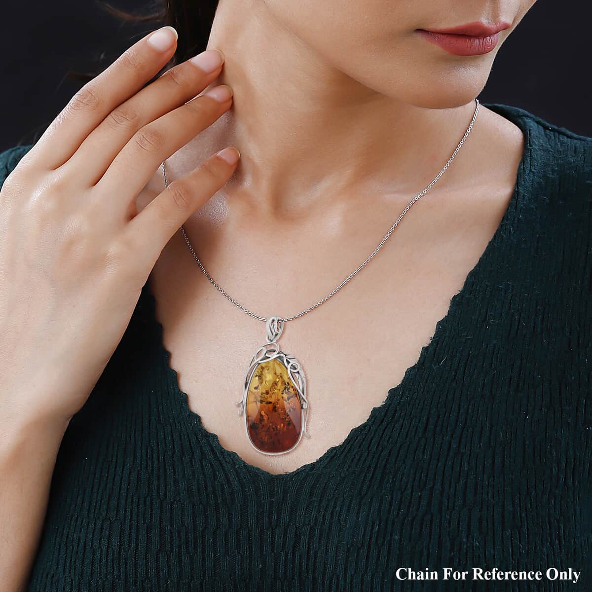 Baltic Amber Fancy Shape Designer Pendant in Sterling Silver image number 2