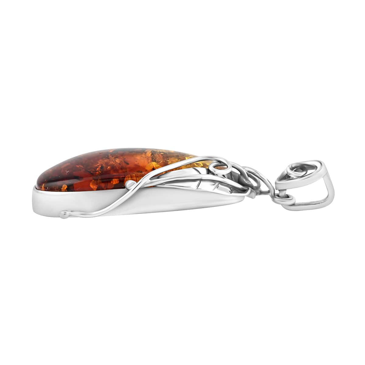 Baltic Amber Fancy Shape Designer Pendant in Sterling Silver image number 3